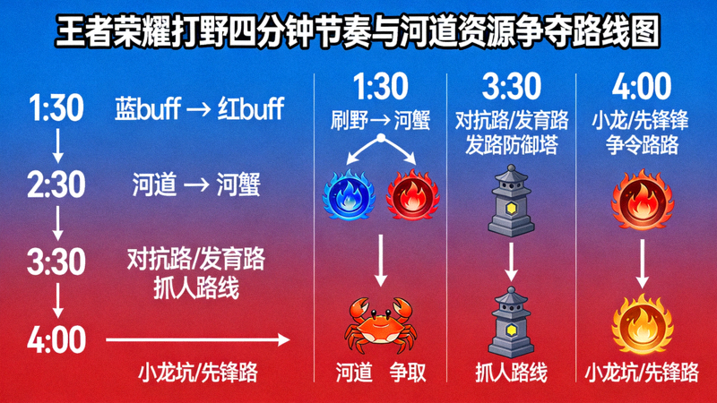 王者荣耀打野四分钟节奏与河道资源争夺路线图